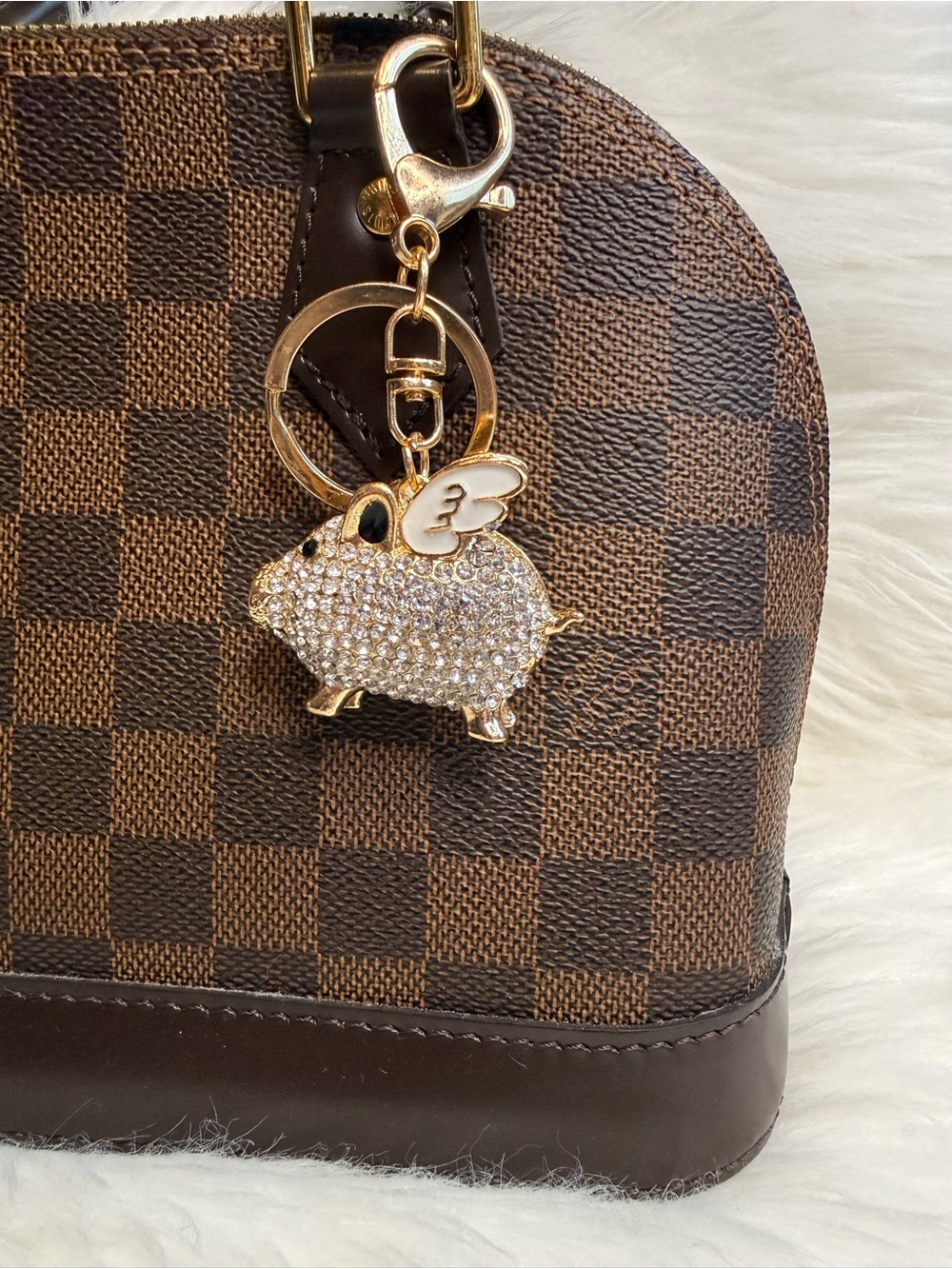 Gold Crystal Flying Pig Keychain bag Charm